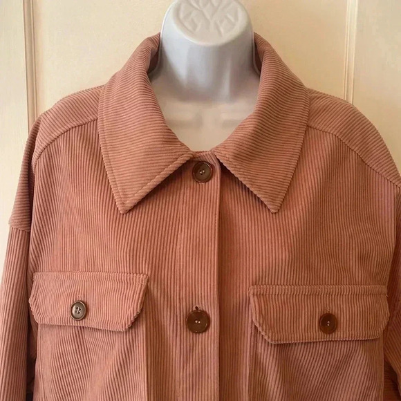 Avec Les Filles Corduroy Relaxed Fit Shacket Shirt Crop Jacket Womens Large Pink - Picture 4 of 17